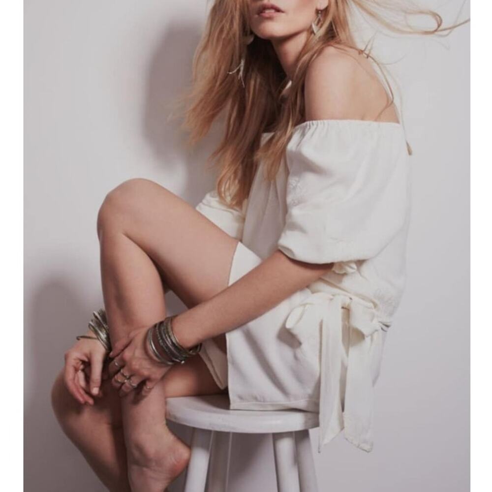 Free People Off The Shoulder Floral Embroidered Dress Blouson Cottage Coquette